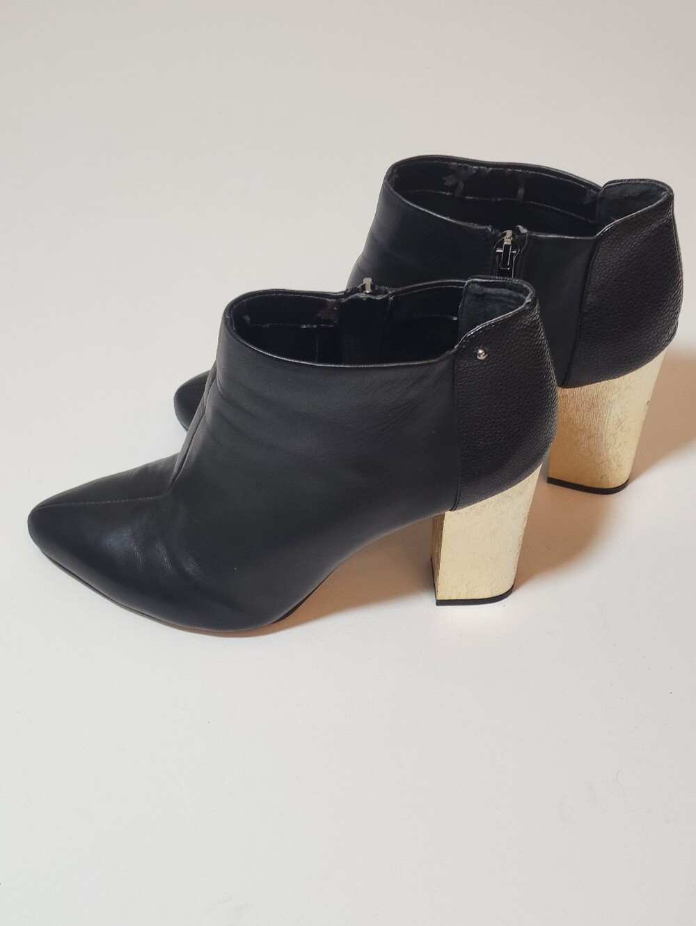 Circus Sam Edelman Bond Womens 10 Black Leather Gold Heel Pointed Toe Booties